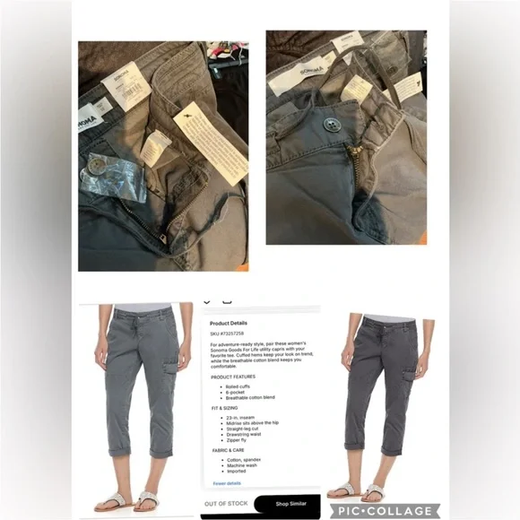 Sonoma Goods for Life 6 pocket midrise dark gray utility Capri Woman’s 10 - Picture 2 of 9